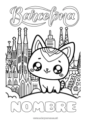 Colorear gratis Cat Kawaii España Perros y gatos Paisaje urbano Barcelona