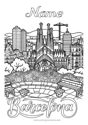 Colouring to customise Spain Cityscape Barcelona
