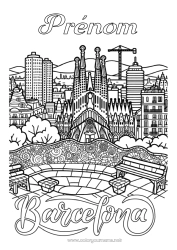 Coloriage gratuit Espagne Paysage de ville Barcelone