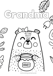 Free coloring Bear Cute Happy feast day ! I love you Animal Teddy Bear Forest animals Honey