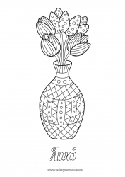 Página de desenho infantil Tulipa Zentangle Buquê Países Baixos