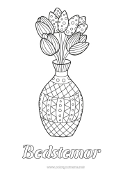 Farvelægningssiden for børn Tulipan Zentangle Bukket Holland