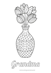 Free coloring Flowers Tulip Zentangle Bouquet Netherlands