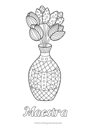 Colorazione gratuita Fiori Tulipano Zentangle Mazzo Paesi Bassi