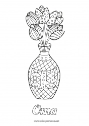 Kleurplaat voor kinderen Tulp Zentangle Boeket Nederland