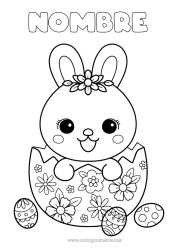 Colorear gratis Lindo Kawaii Conejo Huevos de Pascua Pascua de Resurrección Animales del bosque