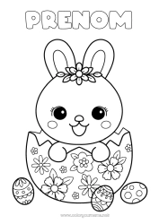 Coloriage gratuit Mignon Kawaii Lapin Oeufs de Pâques Pâques Animaux de la forêt