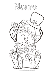 Free colouring Dog Animal Clover St Patrick's Day Hat Dogs and cats