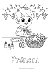 Coloriage à personnaliser Garçon Oeufs de Pâques Panier Peinture