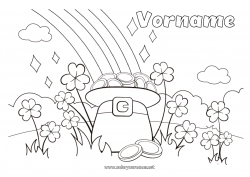 Kostenlose Malvorlage Glück Kleeblatt St. Patrick's Day Regenbogen Hut Teile