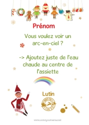 Coloriage à personnaliser Lutins de Noël Mission du lutin de Noël Arc en ciel Bêtises du Lutin Farceur Tour de magie