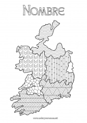 Colorear para personalizar Geografía Irlanda Zentangle País Mapa del pais