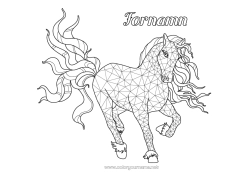Färgläggningssida att anpassa Häst Djur Komplexa målarbilder Zentangle Gårdsdjur