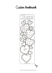 Free drawing Heart I love you. Valentine's Day Bookmark