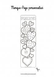 Coloriage gratuit Coeur Je t'aime Saint valentin Marque page