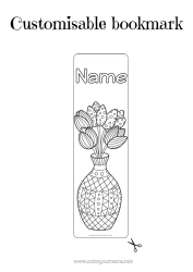 Colouring to customise Flowers Spring Bookmark Vase Tulip Bunch
