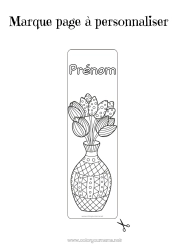 Coloriage gratuit Fleurs Marque page Vase Tulipe Bouquet