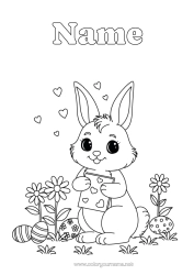 Colouring to customise Flowers Heart Spring Rabbit Easter Eggs Easter Forest Animals