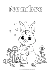 Colorear gratis Flores Corazón Primavera Conejo Huevos de Pascua Pascua de Resurrección Animales del bosque