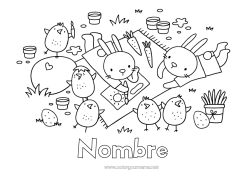 Colorear para personalizar Primavera Pollito Conejo Huevos de Pascua Pascua de Resurrección Animales de granja Animales del bosque Picnic Huevos pintados de Pascua