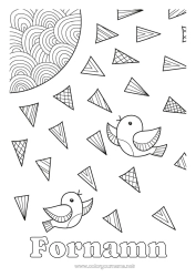 Gratis färgläggning Fågel Sol Djur Zentangle Fåglar och flygande däggdjur