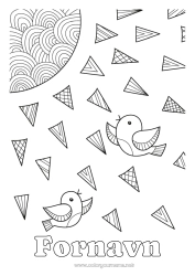 Gratis fargelegging Fugl Sol Dyr Zentangle Fugler og flygende pattedyr