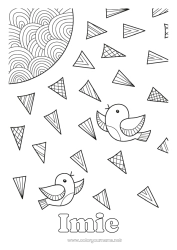 Kolorowanka za darmo Ptak Słońce Zwierzę Zentangle Ptaki i latające ssaki