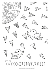 Gratis kleurplaat Vogel Zon Dier Zentangle Vogels en vliegende zoogdieren