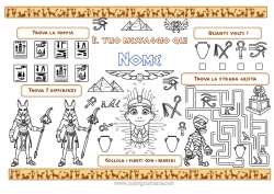 Disegno gratuito Attività per Bambini Egitto Paesi Piramide Tovaglietta da stampare Faraone Storia