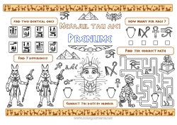 Pagină de colorat personalizată Activități pentru copii Egipt Țară Piramidă Set de masă de imprimat Faraon Istorie