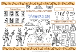 Malvorlage anpassen Kinderaktivitäten Ägypten Land Pyramide Tischset zum Ausdrucken Pharao Geschichte