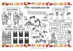 Gratis färgläggning Barnaktiviteter Frankrike Land Paris Utskrivbar bordsduk