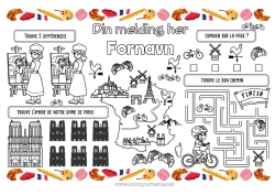 Fargeleggingssiden å tilpasse Barnaktiviteter Frankrike Land Paris Utskriftsvennlig borddekorasjon