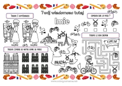 Kolorowanka za darmo Aktywności dla dzieci Francja Kraj Paryż Zestaw do druku na stół