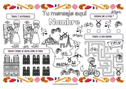 Colorear gratis Actividades para niños Francia País Paris Mantel individual para imprimir