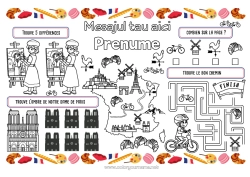 Pagină de colorat personalizată Activități pentru copii Franța Țară Paris Set de masă de imprimat