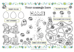 Free colouring Rabbit Children's activities Bee Easter eggs Easter Insects Forest animals Printable placemat
