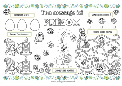 Coloriage à personnaliser Lapin Activités enfants Abeille Oeufs de Pâques Pâques Insectes Animaux de la forêt Set de table à imprimer