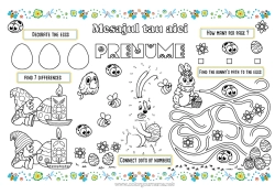 Pagină de colorat personalizată Iepure Activități pentru copii Albină Ouă de Paște Paște Insecte Animale din pădure Set de masă de imprimat