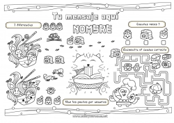 Dibujo libre Actividades para niños Japón Sushi Mantel individual para imprimir Ramen