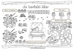 Gratis tekening Activiteiten voor Kinderen Japan Sushi Printbare placemat Ramen