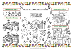 Färgläggningssida att anpassa Höna Gris Barnaktiviteter Djur Get. Traktor Gårdsfordon Gårdsdjur Bonde Gårdsyrken Utskrivbar bordsduk