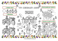 Colorear para personalizar Gallina Cerdo Actividades para niños Animales Cabra Tractor Vehículos agrícolas Animales de granja Agricultor Oficios de la Granja Mantel individual para imprimir