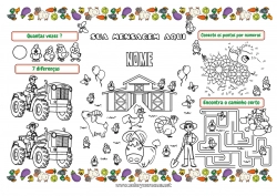 Desenho para personalizar Galinha Porco Atividades para Crianças Animal Cabra Trator Veículos da fazenda Animais de fazenda Agricultor Profissões na fazenda Jogo americano para imprimir