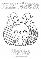 Desenho para personalizar Kawaii Coelho Ovos de Páscoa Animais da floresta