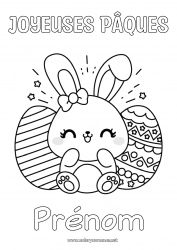 Coloriage gratuit Kawaii Lapin Oeufs de Pâques Animaux de la forêt