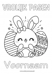 Kleurplaat aanpassen Kawaii Konijn Paaseieren Bosdieren