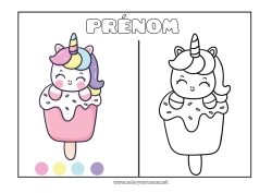 Coloriage à personnaliser Licorne Gourmandises, sucreries Glace Coloriages faciles Dragons, licornes et animaux fantastiques Coloriage avec modèle