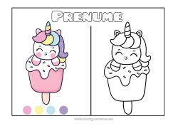 Pagină de colorat gratuită Unicornă Dulciuri, bunătăți Înghețată Desene de colorat ușoare Dragoni, unicorni și animale fantastice Colorare cu model