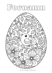 Gratis färgläggning Blommor Fågel Vår Blad Påskägg Stort påskägg Fåglar och flygande däggdjur